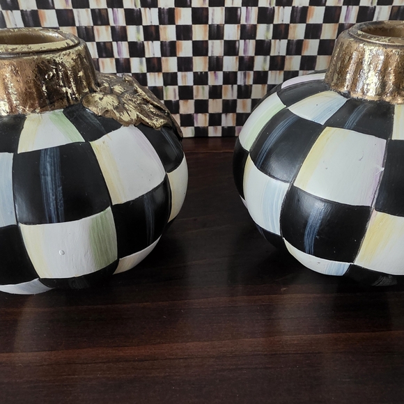 MacKenzie-Childs Courtly Check Pumpkin Candlestick Holders - Picture 8 of 13